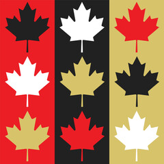 Trendy colors stripy maple leaf icons set emblems pattern poster design element