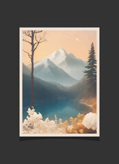 Abstract Mountain painting, Landscape Background AI generated