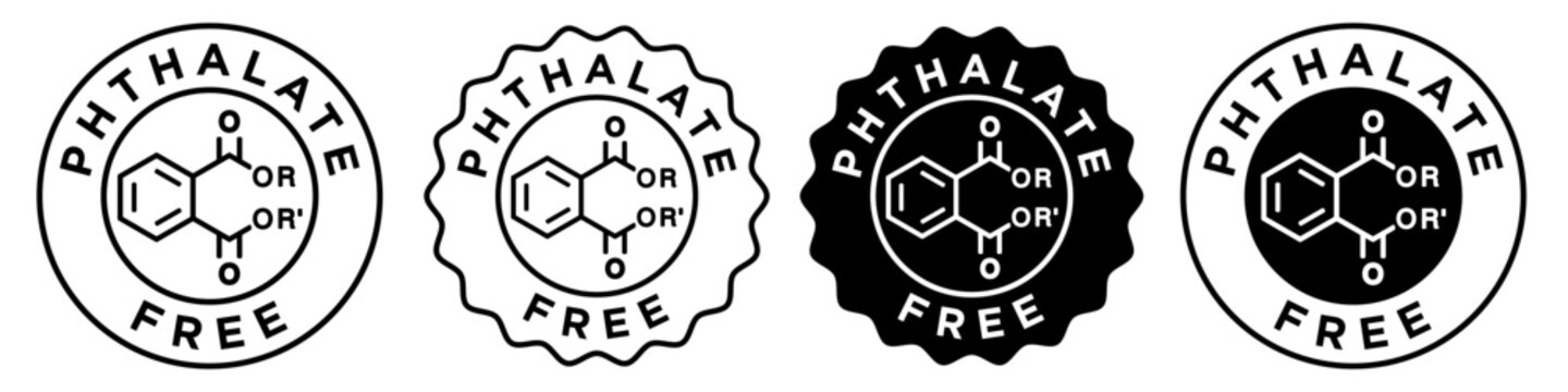 phthalate free icon set collection for web app ui cosmetic skin care products. Badge emblem of no phthalates chemical  round seal stamp style circle vector symbol. safe beauty formula