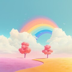 Fototapeta na wymiar Rainbow minimalist landscape.