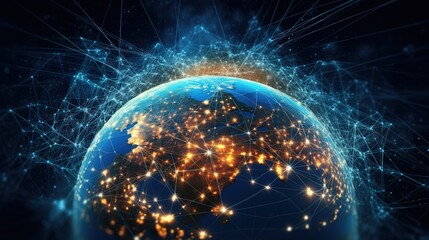 Obraz premium Communication technology for internet business. Global world network and telecommunication on earth cryptocurrency, generative ai