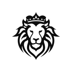Fototapeta premium Minimalist vector of lion head with crown.