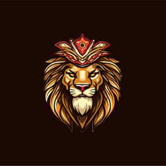 Minimalist vector of lion head with crown.
