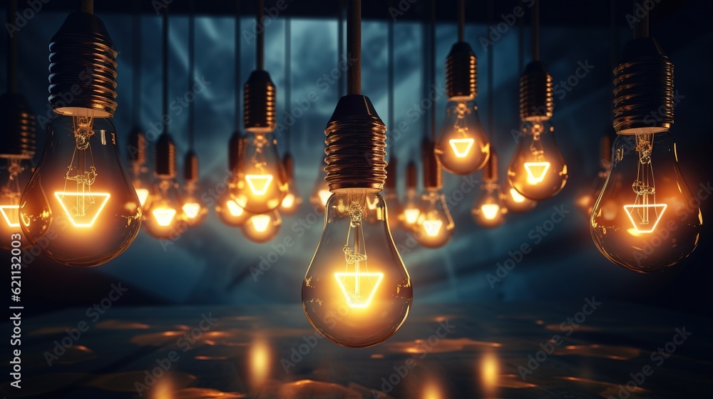 Poster light bulbs concept creative idea with innovative technology and creativity, concept of idea and inn