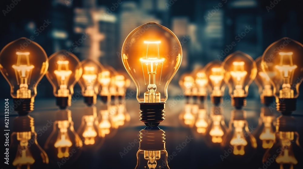 Poster light bulbs concept creative idea with innovative technology and creativity, concept of idea and inn
