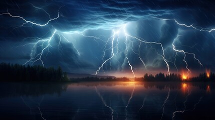 lightning in the sky in nature wallpaper background, generative ai