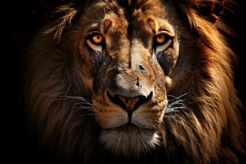 Dark power view big lion noble face animal portrait cat majestic predator dangerous africa nature