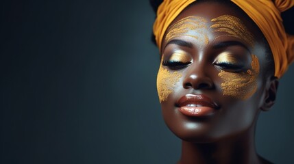 Makeup, black woman and skincare with beauty, dermatology and grooming against grey studio background. African American female, lady and cosmetics with morning routine, treatment, generative ai