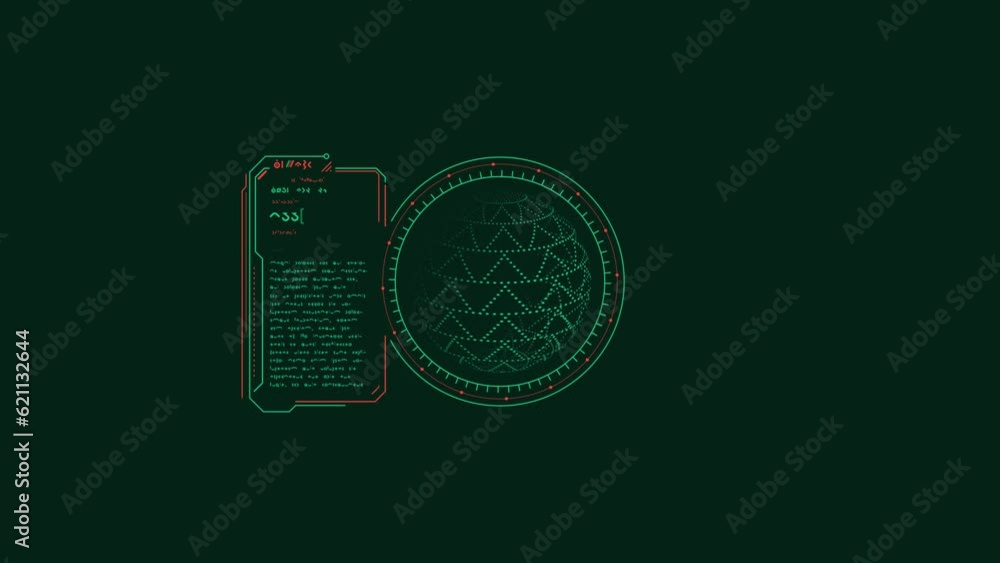 Poster animated alien-style hud with text frame and dotted sphere.