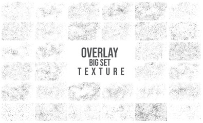 Overlay textures set stamp with grunge effect. Old damage Dirty grainy and scratches. Set of different distressed black grain texture. Distress overlay vector textures.	 - obrazy, fototapety, plakaty