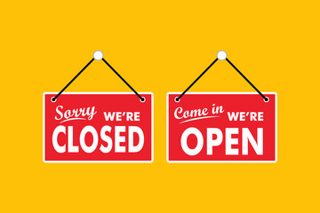 Lettering were open closed vintage grunge style vector template