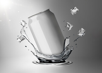 Dynamic Mockup Template Renderof Soda Drink Can Advertisement Splashing in the Cool Brisk Water (No Flavor)
