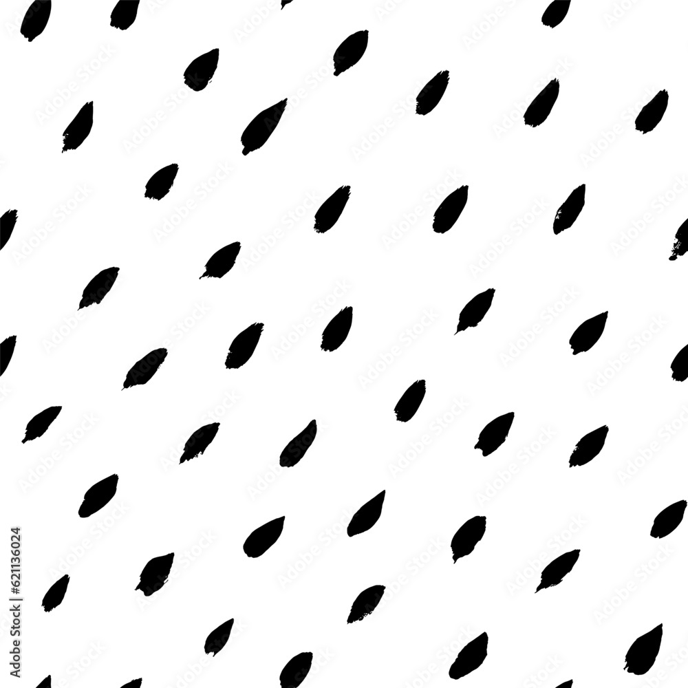 Poster Seamless texture with dashed strokes. Brush drawn blobs. Rain pattern with diagonal strokes, rounded lines. Vector rain drops pattern. Black and white abstract background. Simple texture.