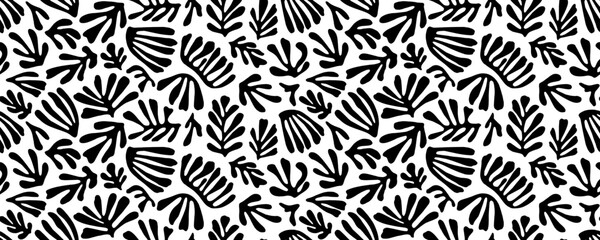 Seamless pattern with organic shapes plants. Contemporary minimalist organic shapes corals Matisse style. Decorative seamless natural ornament. Vector design in paper cut style.