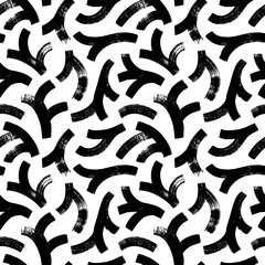 Botanical seamless pattern with geometric bold branches. Brush drawn conifer texture, spruce or fir tree branches. Vector abstract foliage silhouettes. Decorative background with abstract plants.