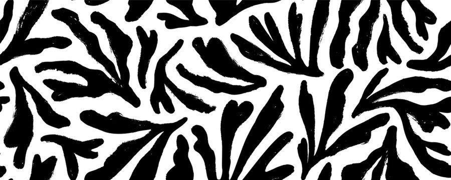 Fototapeta Matisse abstract seamless pattern with corals. Brush drawn botanical organic shapes. Vector abstract contemporary floral elements. Modern banner with black thick organic branches in Matisse style.