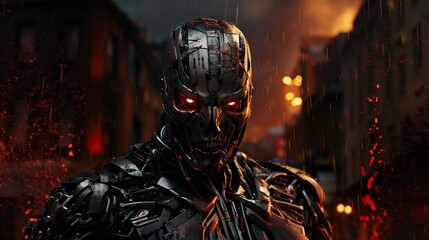 A Cyborg Assassin on a Futuristic Battlefield Generative AI