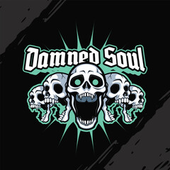 Digital Illustration of Five Skulls of Cursed Souls