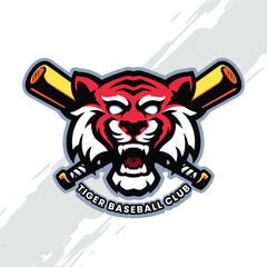 Digital Illustration of Tiger Head Logo Mascot with Two Crossed Bats