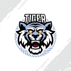 Oriental White Tiger Head Logo Mascot Digital Illustration