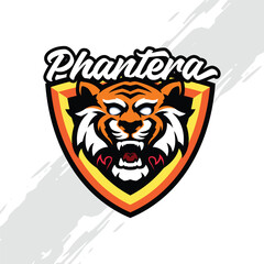 Tiger Head Logo Mascot Digital Illustration on a Golden Shield