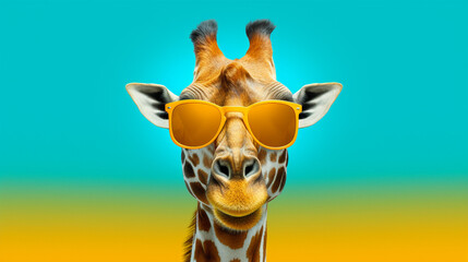 Generative AI, Giraffe in Shades: A Sunny Safari Stylista - obrazy, fototapety, plakaty