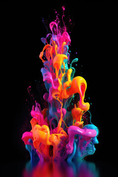 Multicolored neon ink on black background 