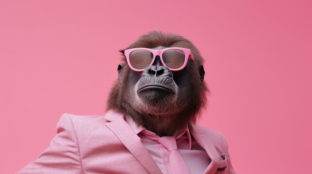 Generative AI, Cool Gorilla: Stylish Sunglasses on a Pastel Paradise
