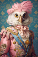 Anthropomorphic owl prince in retro clothes