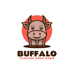 Vector Logo Illustration Buffalo Mascot Cartoon Style.