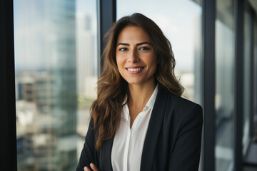Fototapeta premium Young Happy Businesswoman Using Computer