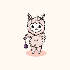 Obraz premium Cute alpaca playing yoyo cartoon illustration