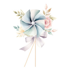 a festive wedding pinwheel decoration in watercolor style isolated on a transparent background, generative ai