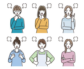 怒った表情の若い女性のセット