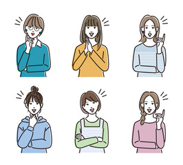 いいこと思いついた！　カジュアルな服装の女性のセット