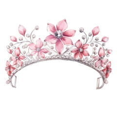 an exquisite wedding tiara in watercolor style isolated on a transparent background, generative ai