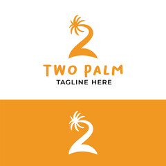 Number 2 Two with Symbol of Palm Tree and Island in Simple Minimal Style for Beach Related Business Hotel Resort Restaurant Travel Tourism Logo Design Template
