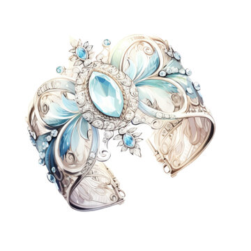 an exquisite bridal cuff bracelet in watercolor style isolated on a transparent background, generative ai