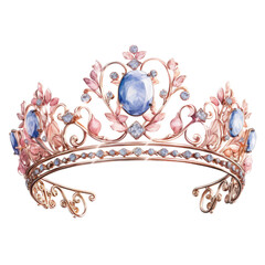 a bridal tiara in watercolor style isolated on a transparent background, generative ai