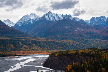 View of Matanuska River from highway , Alaska in fall season.