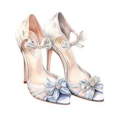 Obraz premium a pair of wedding shoes in watercolor style isolated on a transparent background, generative ai
