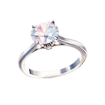 a sparkling diamond engagement ring in watercolor style isolated on a transparent background, generative ai