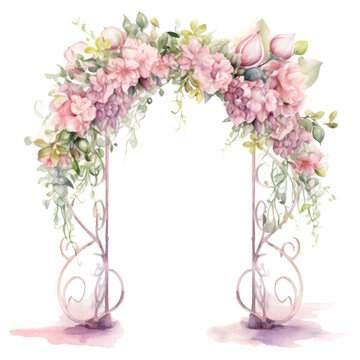a wedding arch in watercolor style isolated on a transparent background, generative ai
