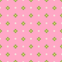 Retro Green Flower Polkadot Seamless Pattern
