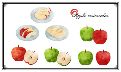 りんごの水彩風イラストセット