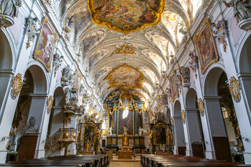 Fototapeta na wymiar The ornate interior of the baroque Basilica of St. Emmeram Abbey church in the old town Altstadt district of the Bavarian city of Regensburg, Germany.