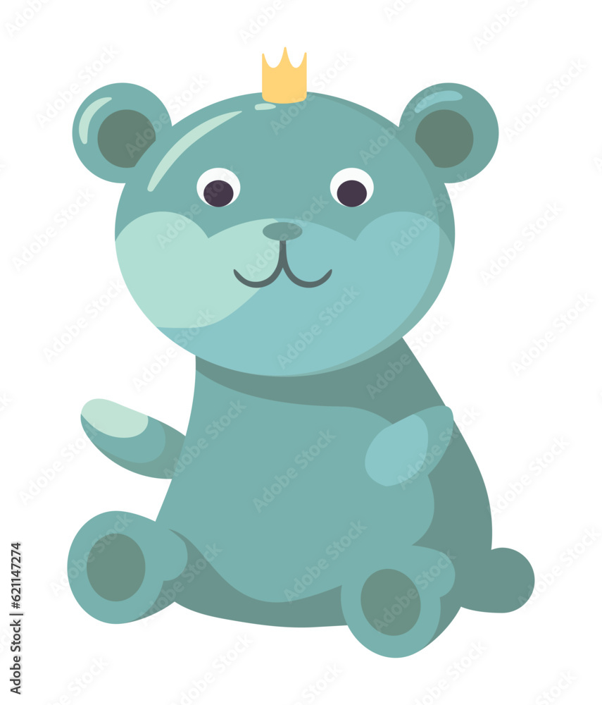 Poster cute cartoon bear with crown animal sitting