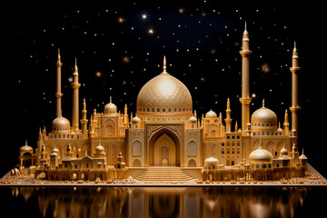The symbol of Islam Eid golden mosque, Generative Ai