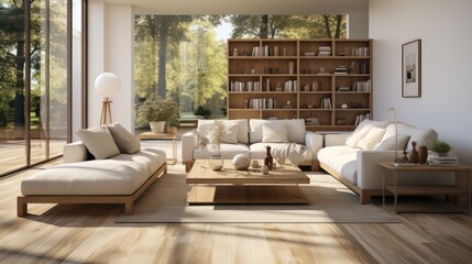 Fototapeta na wymiar A minimalist room with white furniture 