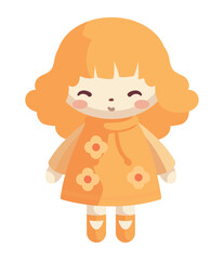 Fototapeta premium Cute cartoon doll toy in yellow dress icon